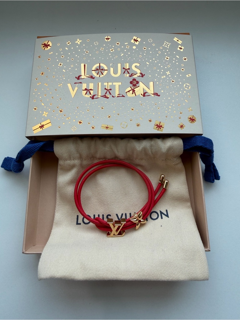 Louis Vuitton Gold LV Charm Red Cord Bracelet